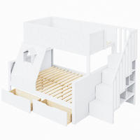 ETAGENBETT aus Kiefernholz 90x200/140x200 cm in Weiß mit Treppe & 2 Schubladen - Weiß, Holz (90/200cm) - Modfu