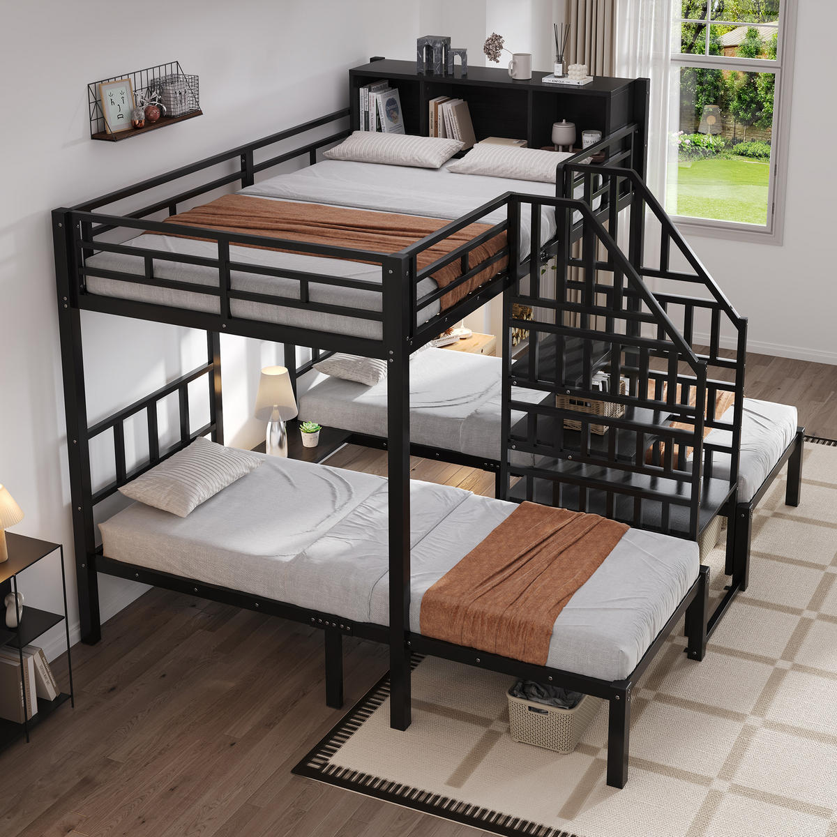 ETAGENBETT 90/140x200 cm 3 Ebenen schwarz - Schwarz, Metall (140/200cm) - LEBENLANG