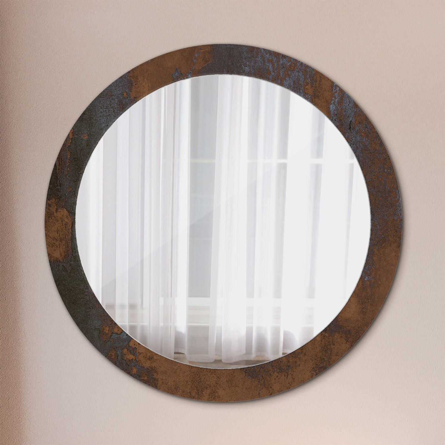 SPIEGEL Ø80 cm Rund mit Aufdruck - Dunkelbraun, Glas (80/80/0.4cm) - TULUP