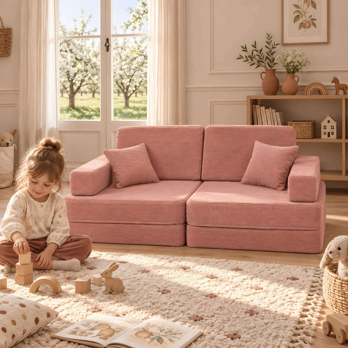 KINDERSOFA Cordsamt Ziegel - Dunkelorange, Textil (160/24/80cm) - AngeLove
