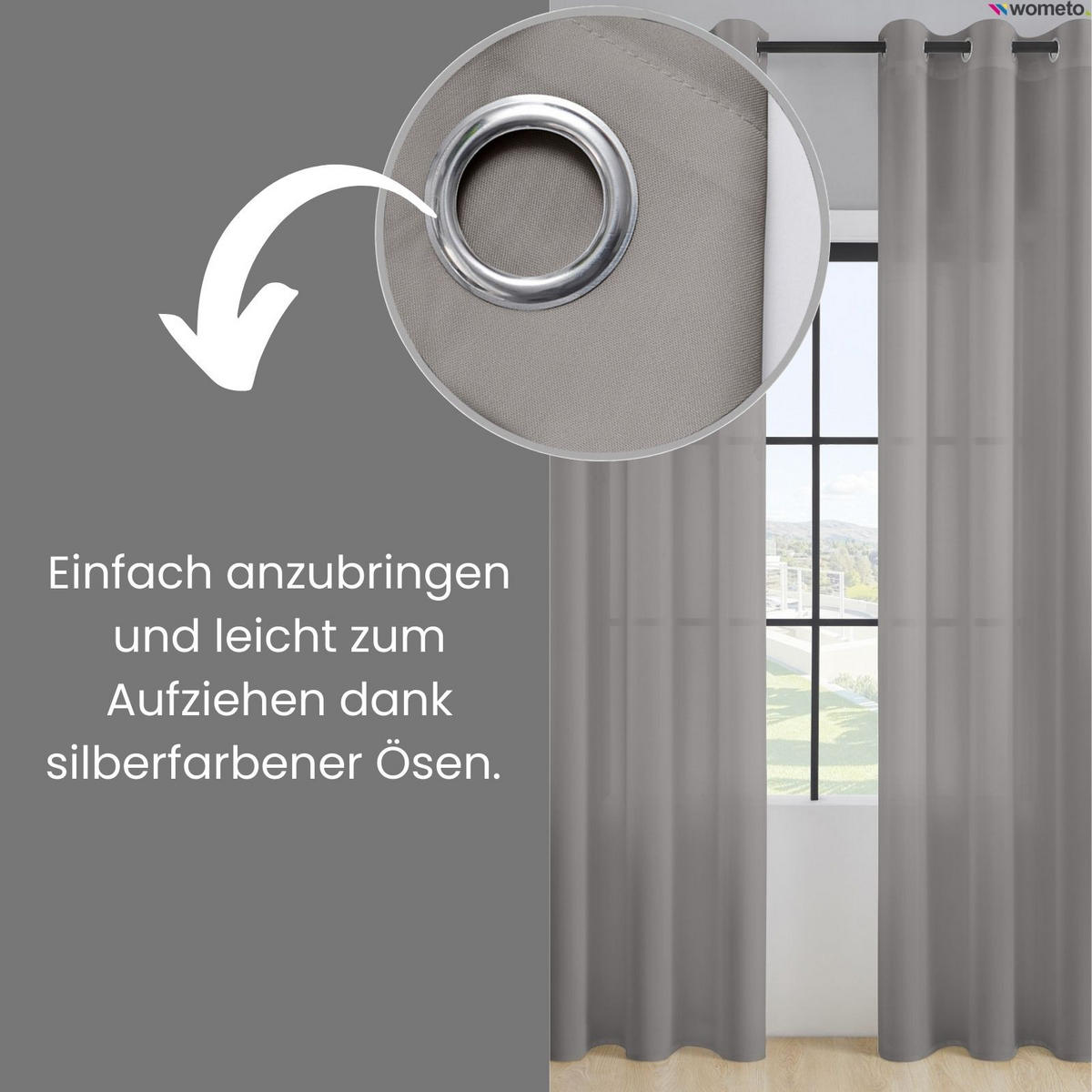 VORHANG Blickdicht grau 140/245 cm mit Ösen - Grau, Textil (140/245cm) - wometo