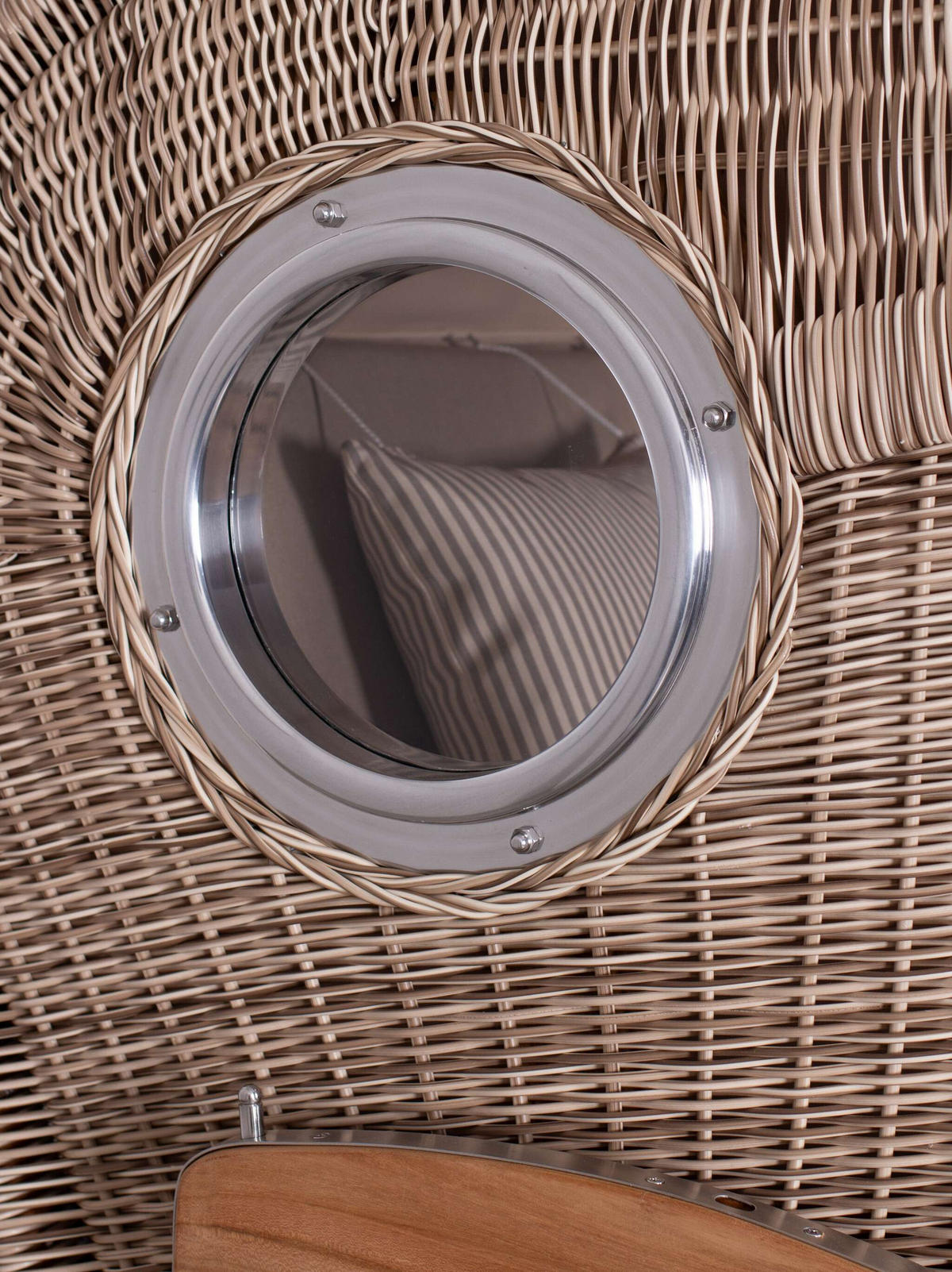 STRANDKORB Düne 1 Sitzer Teak PE Shell - Taupe/Braun, Holz/Textil (96/165/80cm) - Mr. Deko