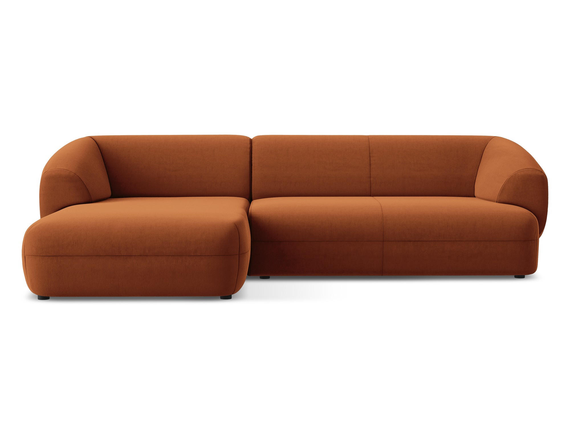 ECKSOFA Links Samt Stoff Orange - Terra cotta/Schwarz, Kunststoff/Textil (156/280cm) - Makamii