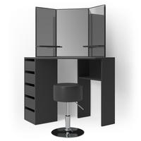 ECKSCHMINKTISCH Arielle Schwarz 110 cm mit Hocker - Schwarz, Holzwerkstoff (110/141.5/54cm) - Vicco
