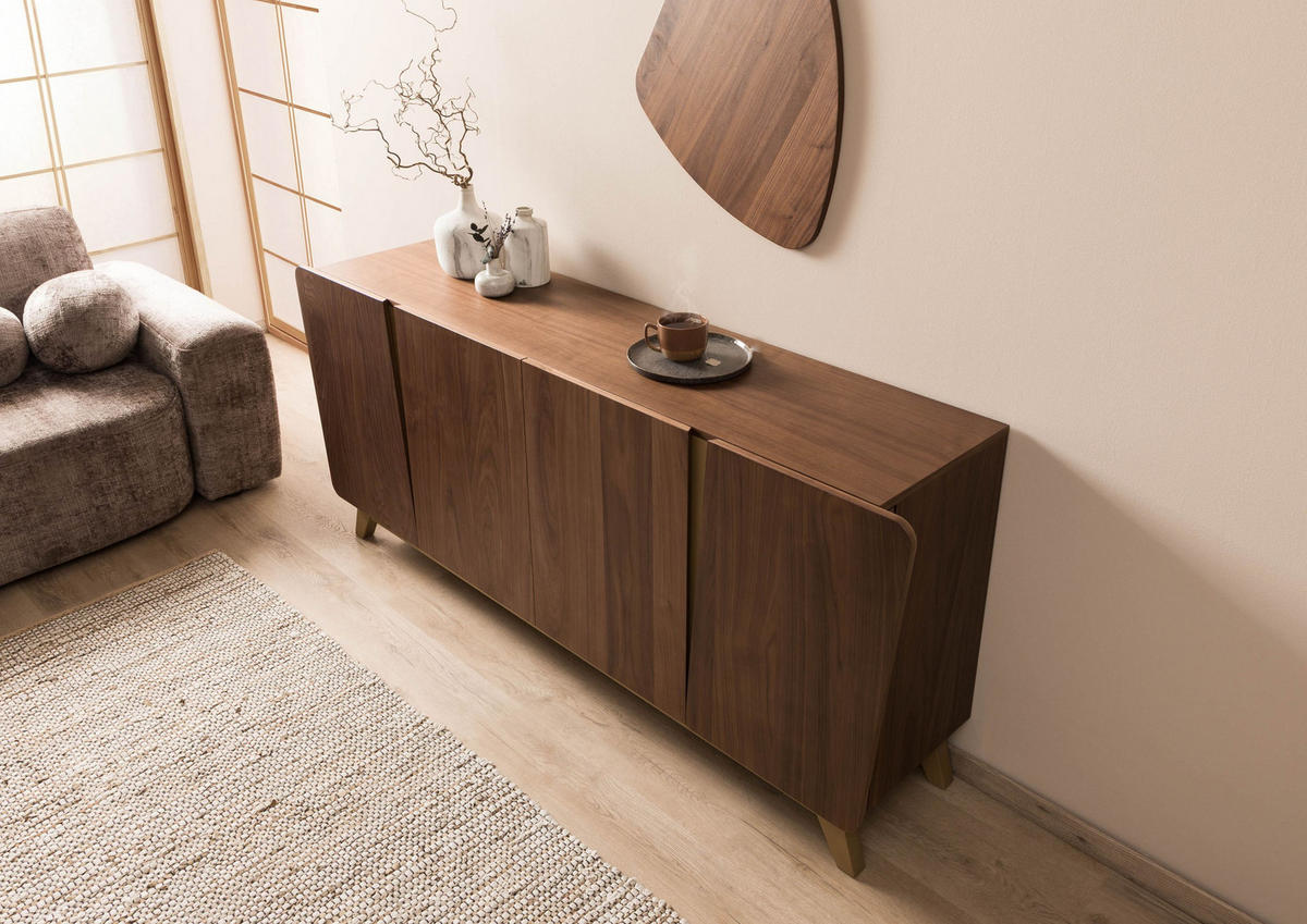 SIDEBOARD Nussbaum-Echtholzfurnier 200x45x85 braun lackiert BUTTERFLY #107 - Braun, Holz (200/85/45cm) - Massivmoebel24