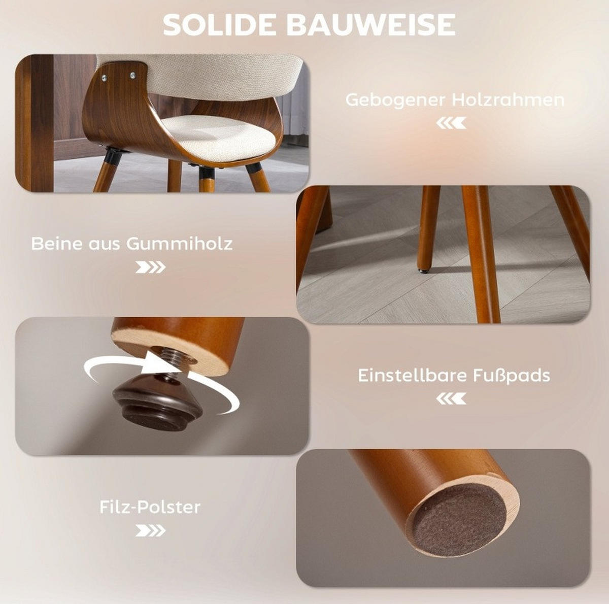 ESSZIMMERSTUHL mit Rückenlehne 62 x 55 x 75 cm Polyester Beige - Beige, Metall (55/75/62cm) - Meubliv