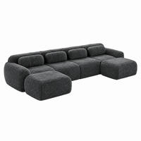 SOFA modular U-/L-Form Plüsch Grau - Grau, Kunststoff (179/73/378.1cm) - Meubliv