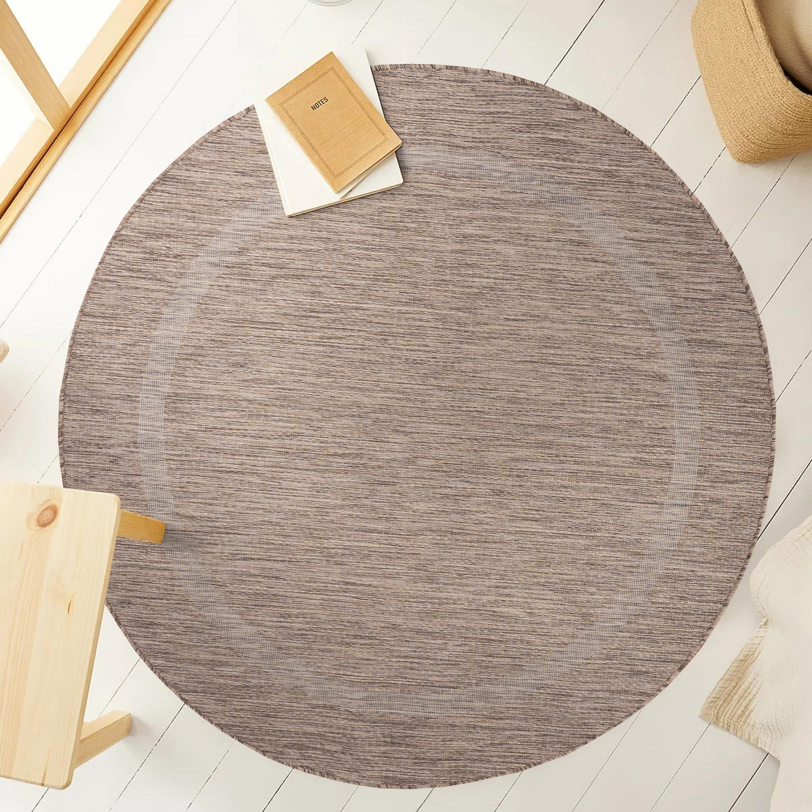 TEPPICH Outdoor Flachgewebe Uni-Design Polypropylen Balkon Braun Rund 200x200 - Braun, Textil (200/200cm) - KADIMA DESIGN
