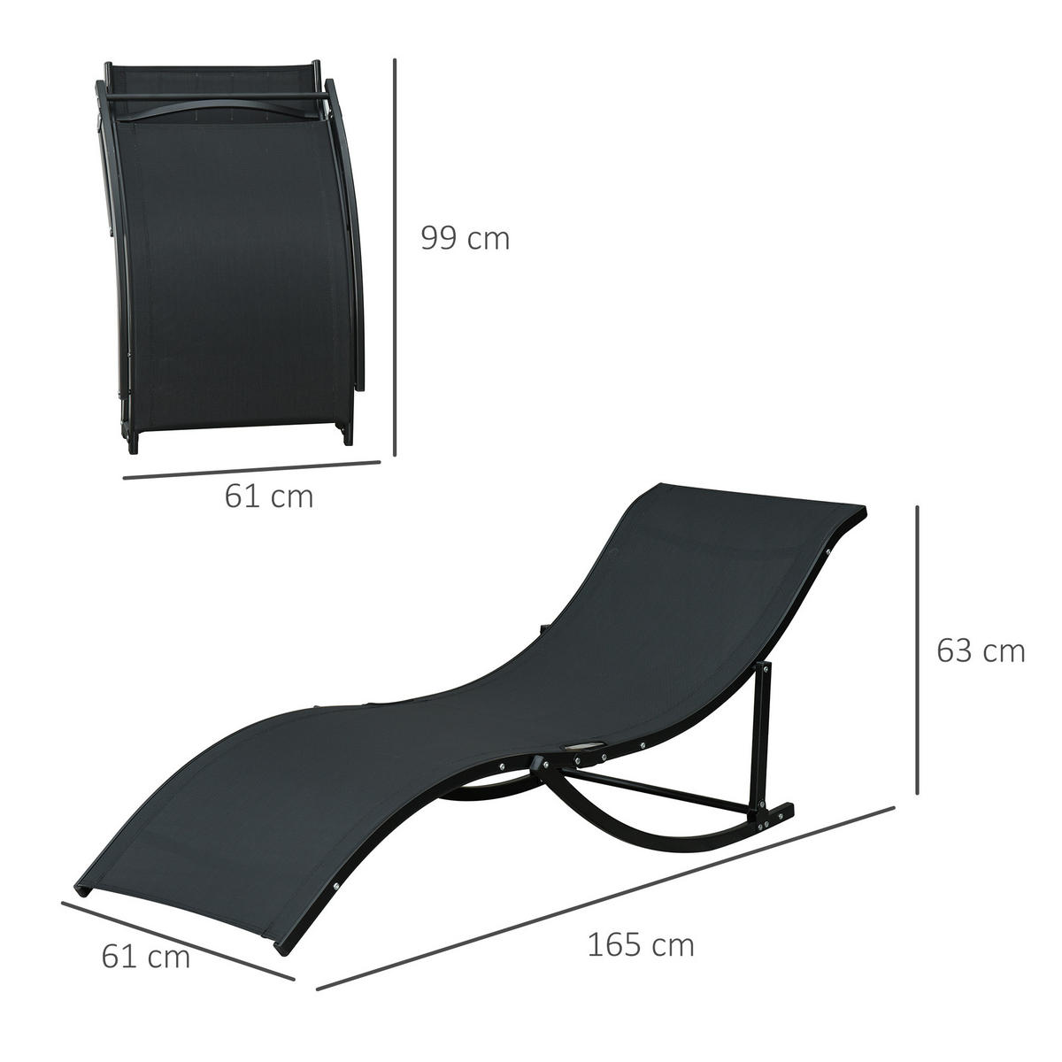 GARTENLIEGE Schwarz 2 Stück - Schwarz, Naturmaterialien (165/63/61cm) - GiPP