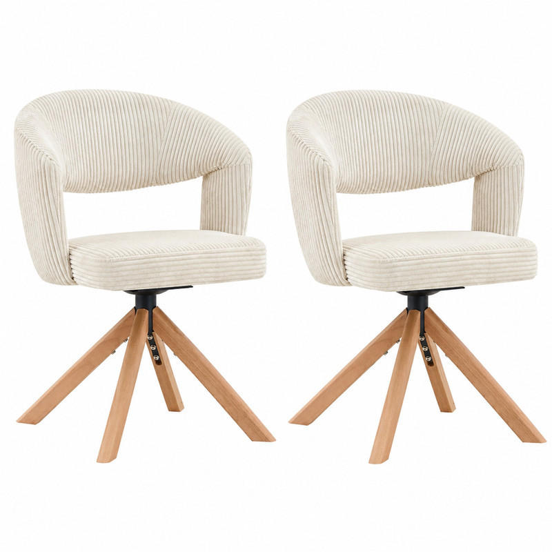 ESSZIMMERSTUHL mit Drehfunktion 2er-Set Cord Weiß Holzfarben - Weiß, Holz (47.5/81.5/47cm) - Meubliv