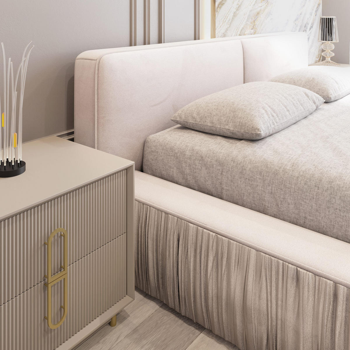 POLSTERBETT aus Polyester Fonni 180x200 cm, Hellbeige - Beige, Textil (180/200cm) - Fedve