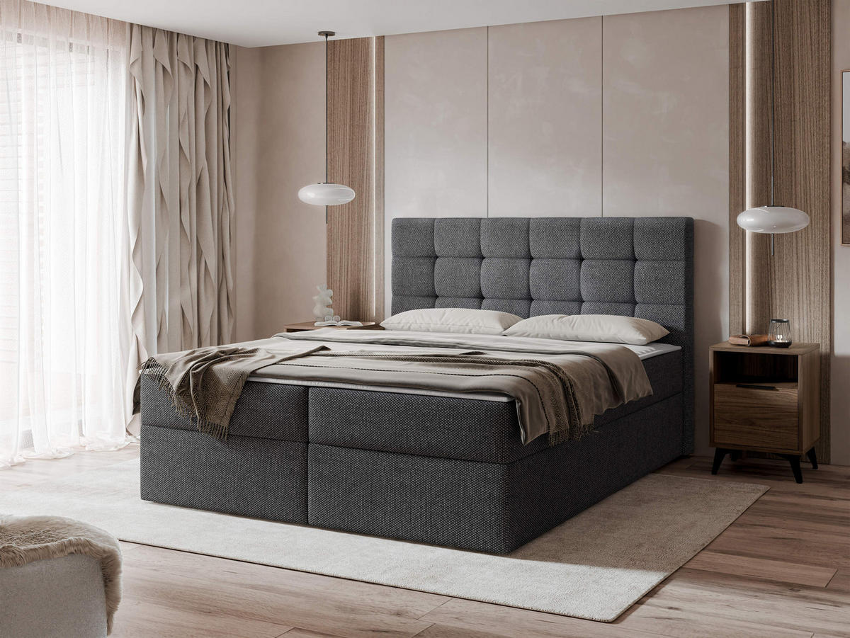 BOXBETT Luanda - H3 - Dunkelgrau, Holzwerkstoff/Textil (180/200cm) - MIRJAN24