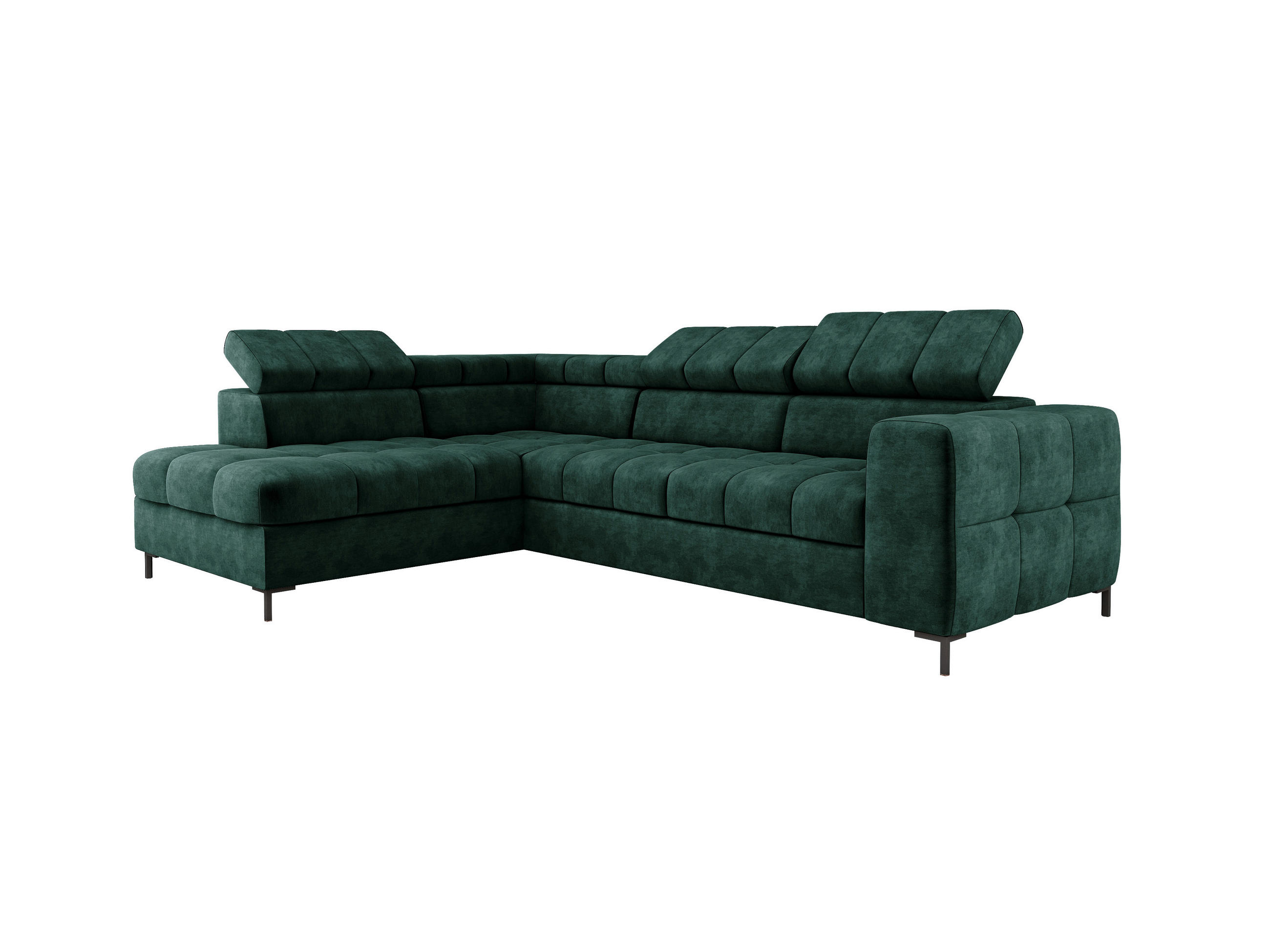 ECKSOFA PABLO CLOUD L‑förmig mit Bett, Bettkasten, verstellbaren Kopfstützen, weichen Metallfüßen, freistehend, LINKS, 201x270x97 cm Green - Grün, Holz/Textil (201/270cm) - DomoHome
