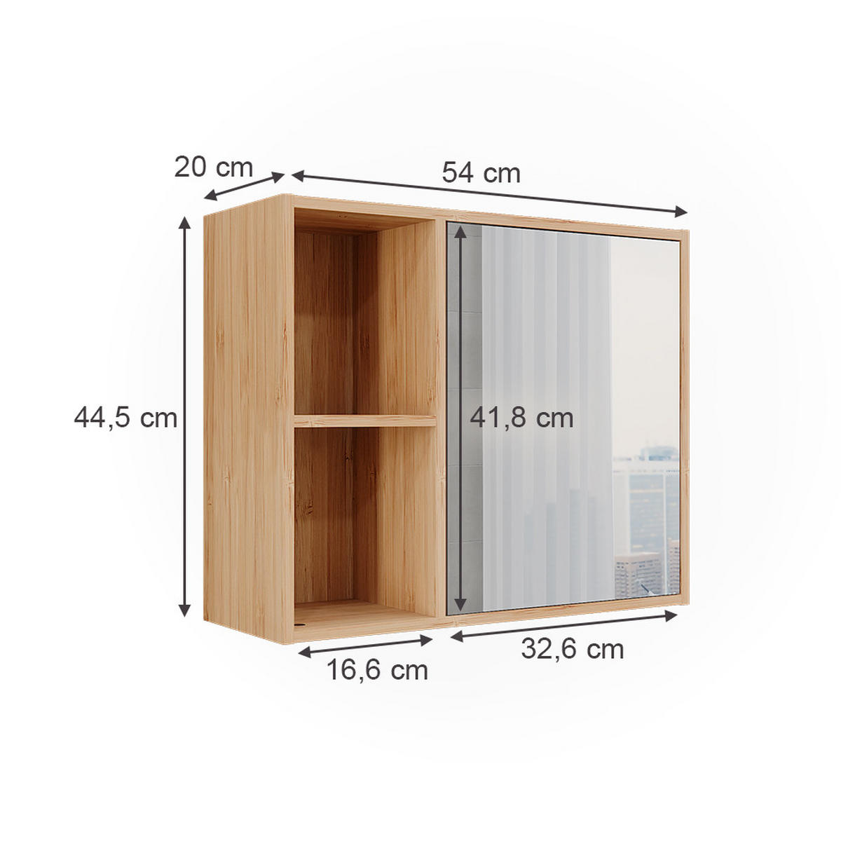 BADSPIEGELSCHRANK Lucie Bambus 54 x 44.5 cm mit Spiegel - Braun, Holzwerkstoff (54/44.5/20cm) - Vicco