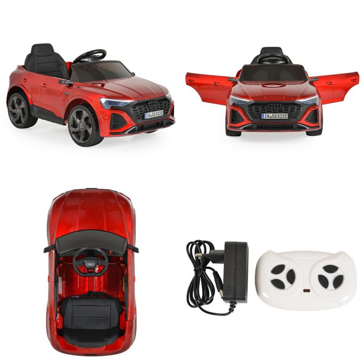ELEKTROAUTO Audi SQ8 e-tron rot EVA-Reifen Musik Licht MP3-Eingang Gurt - Rot, Kunststoff (99/54/46cm) - Moni