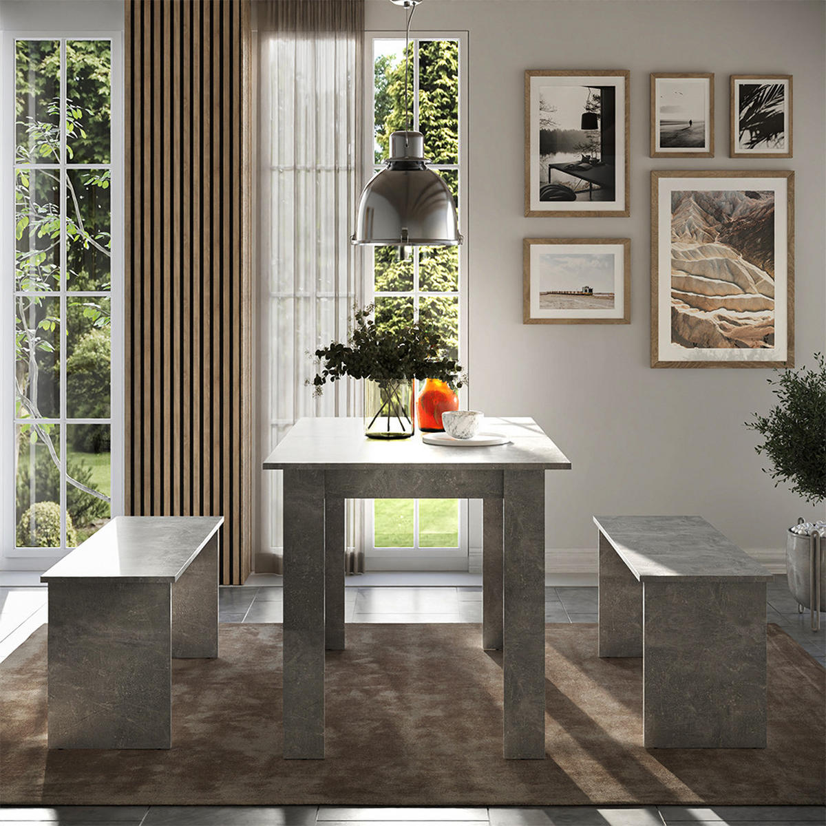 ESSTISCH SET Sentio Beton 112 x 73.6 cm mit 2 Bänken - Grau, Holzwerkstoff (112/73/73.6cm) - Vicco