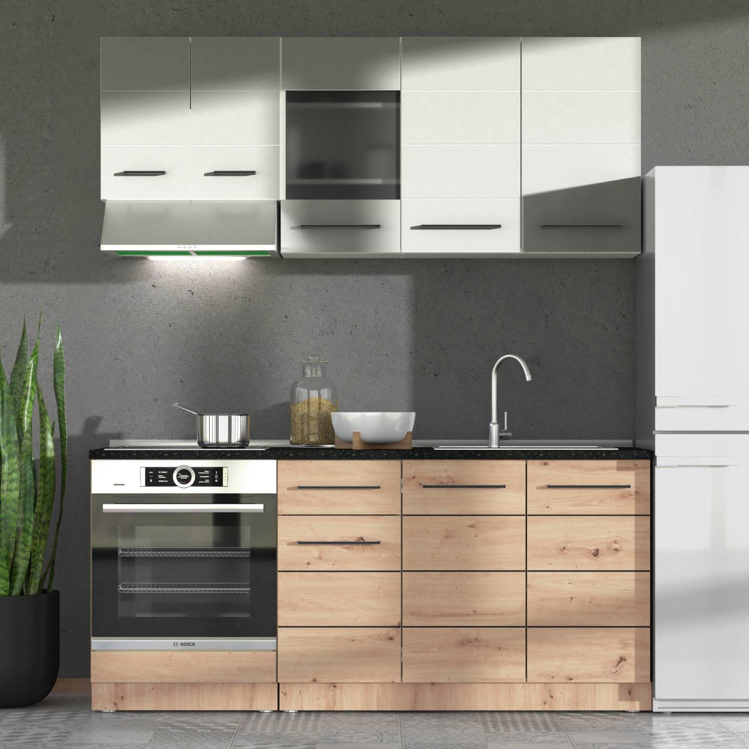 KÜCHENLEERBLOCK 180 cm in Weiß - Schwarz/Braun, Holz (180/200/60cm) - Homestyle4u