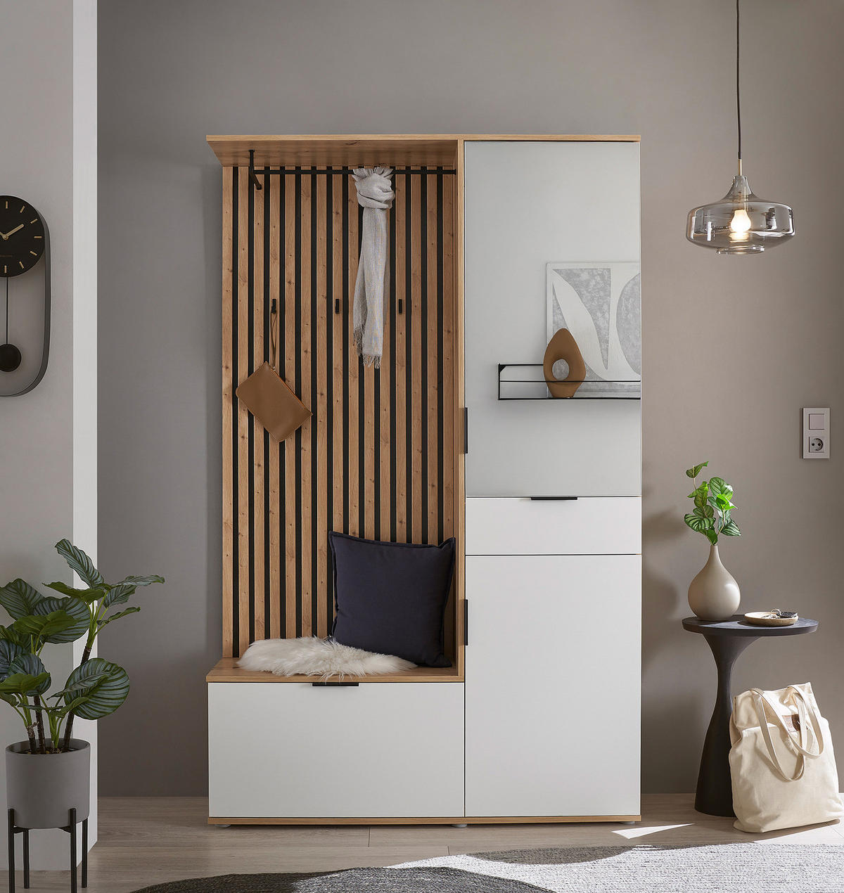 KOMPAKTGARDEROBE - Eiche Artisan Dekor / Weiß - Eichefarben/Weiß, Holzwerkstoff (122/195/35cm) - home24