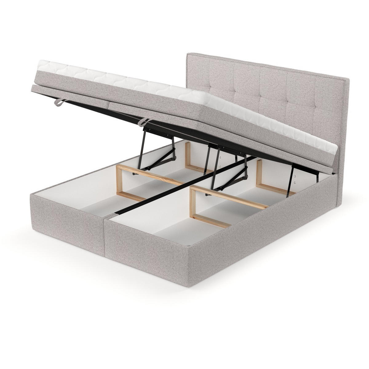 BOXBETT Arivo 200/200 cm Beige im Riva Stoff - Beige/Schwarz, Holz/Holzwerkstoff (200/200cm) - AltaBeds