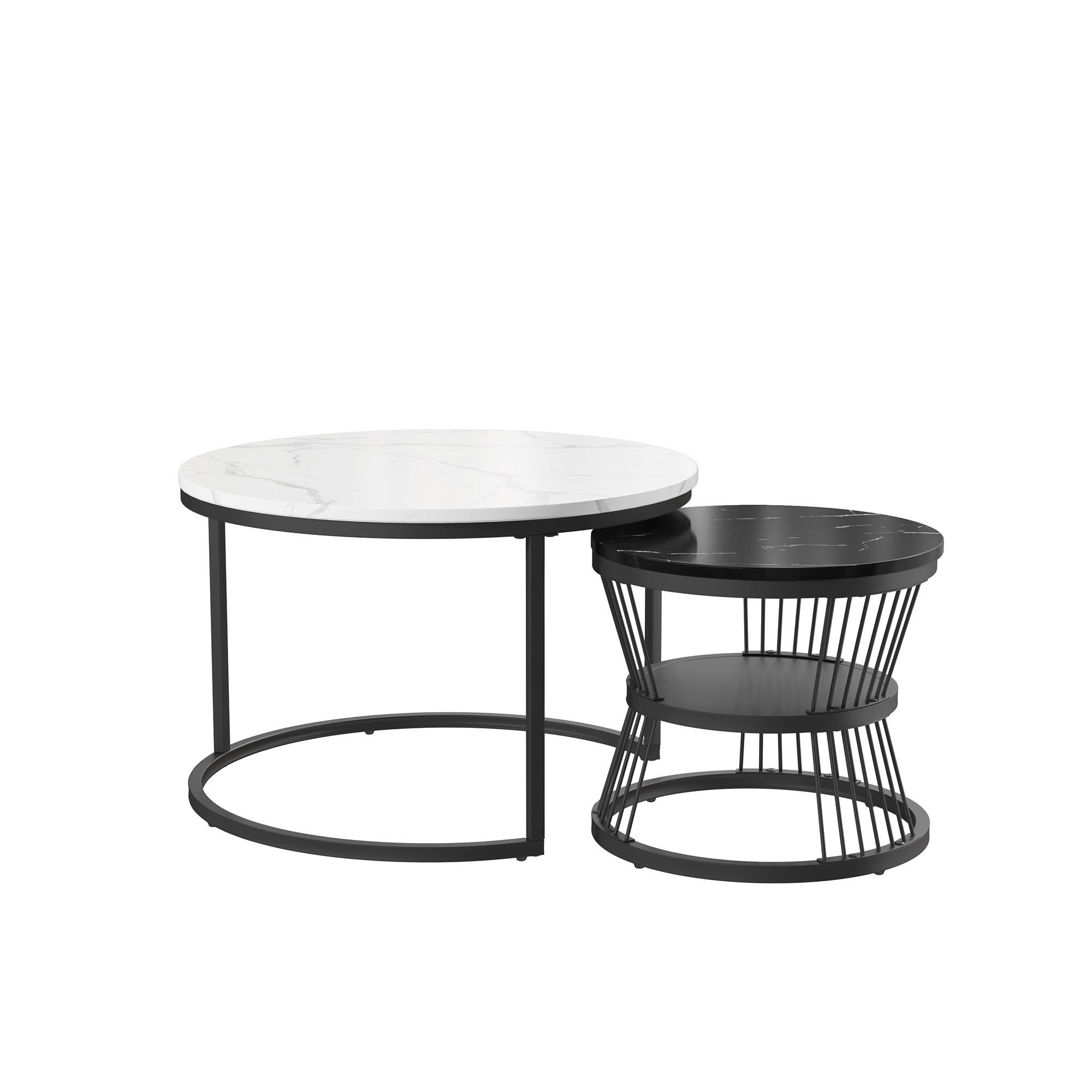 COUCHTISCH-SET rund 2er Set Marmoroptik Schwarz/Weiß - Schwarz, Metall (70/70/45.5cm) - SHOPENTRA