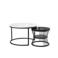 COUCHTISCH-SET rund 2er Set Marmoroptik Schwarz/Weiß - Schwarz, Metall (70/70/45.5cm) - SHOPENTRA