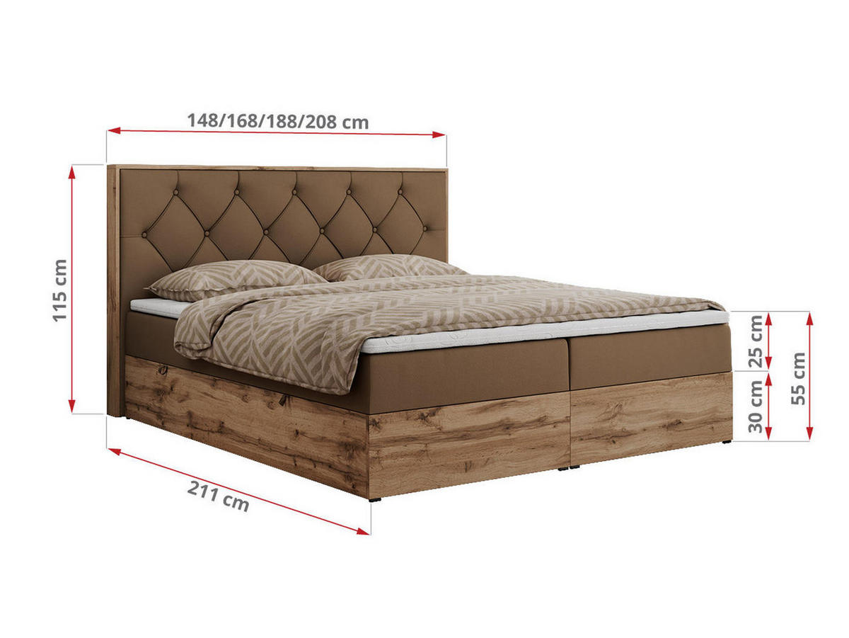 BOXBETT VENETO 140/200 Braun Kunstleder - H3 - Braun, Holz/Textil (140/200cm) - MKS