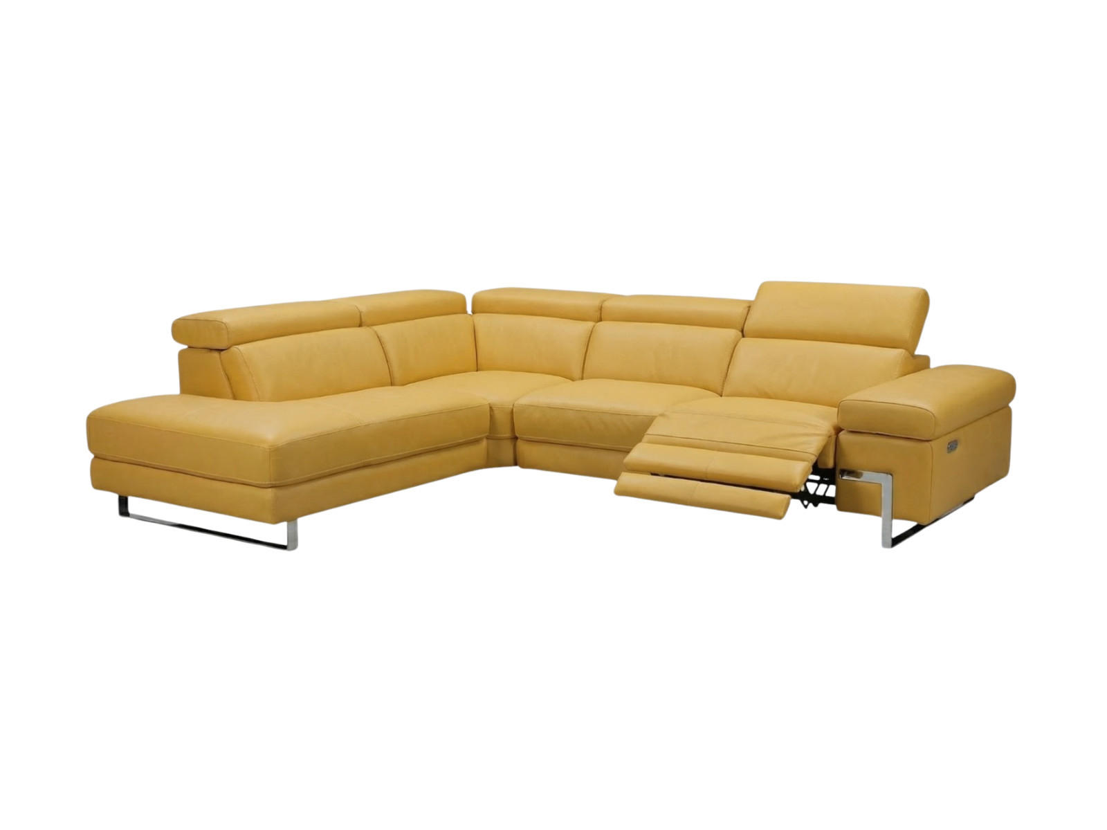 ECKSOFA Opera Echtleder mit 1 x Relaxfunktion Senfgelb - Gelb, Leder/Metall (218/269cm)