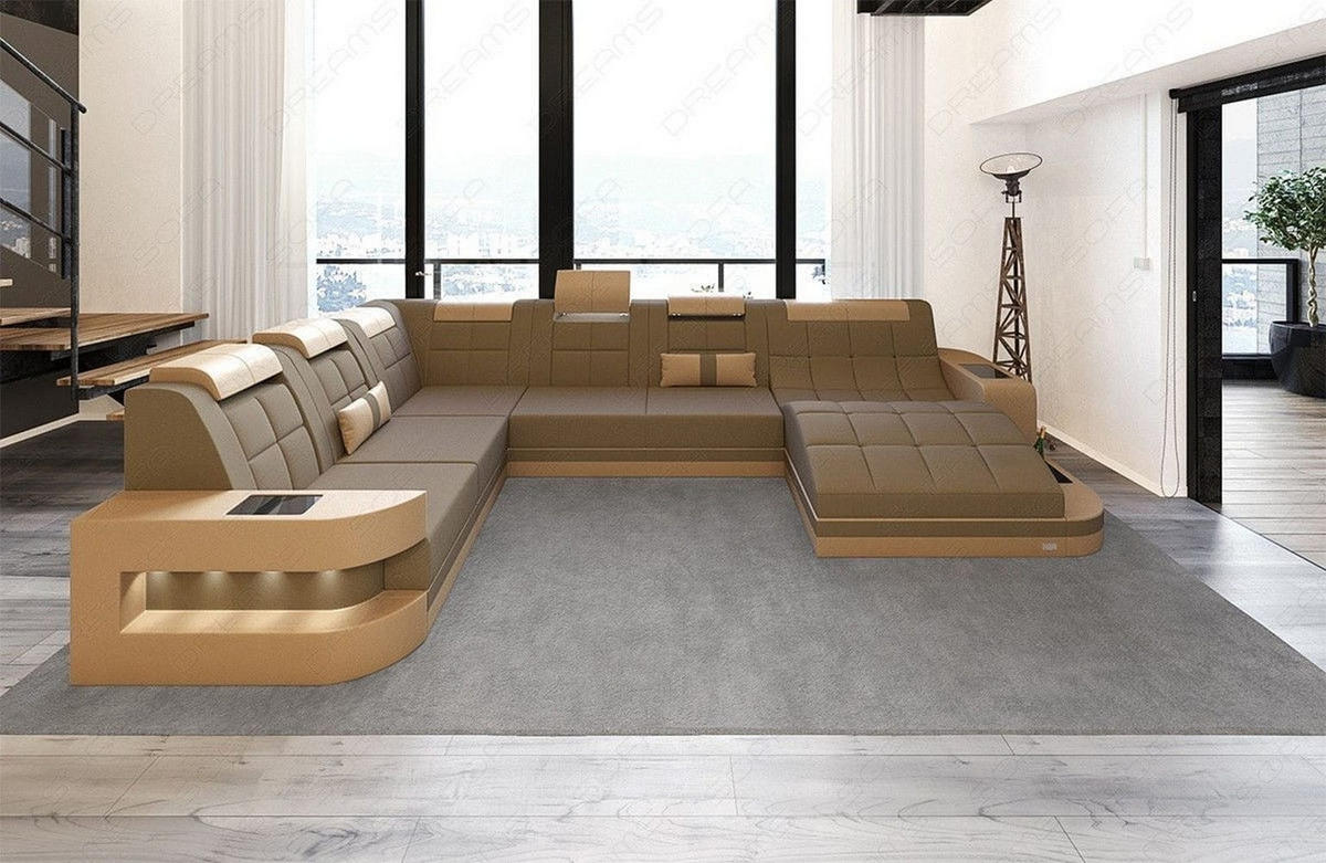 WOHNLANDSCHAFT Wave Taupe Sandbeige Mikrofaserstoff - Taupe, Kunststoff (379/80/274cm)
