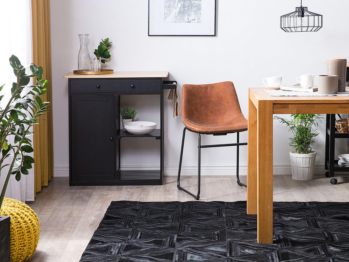 KURZFLOR-TEPPICH Kasar 230/160 cm - Schwarz, Fell (160/230cm) - Beliani