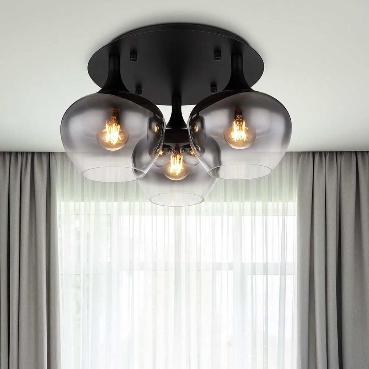 LED DECKENLEUCHTE Metall Rauchglas Schwarz - Schwarz, Glas (45/45/25.5cm) - Globo Lighting