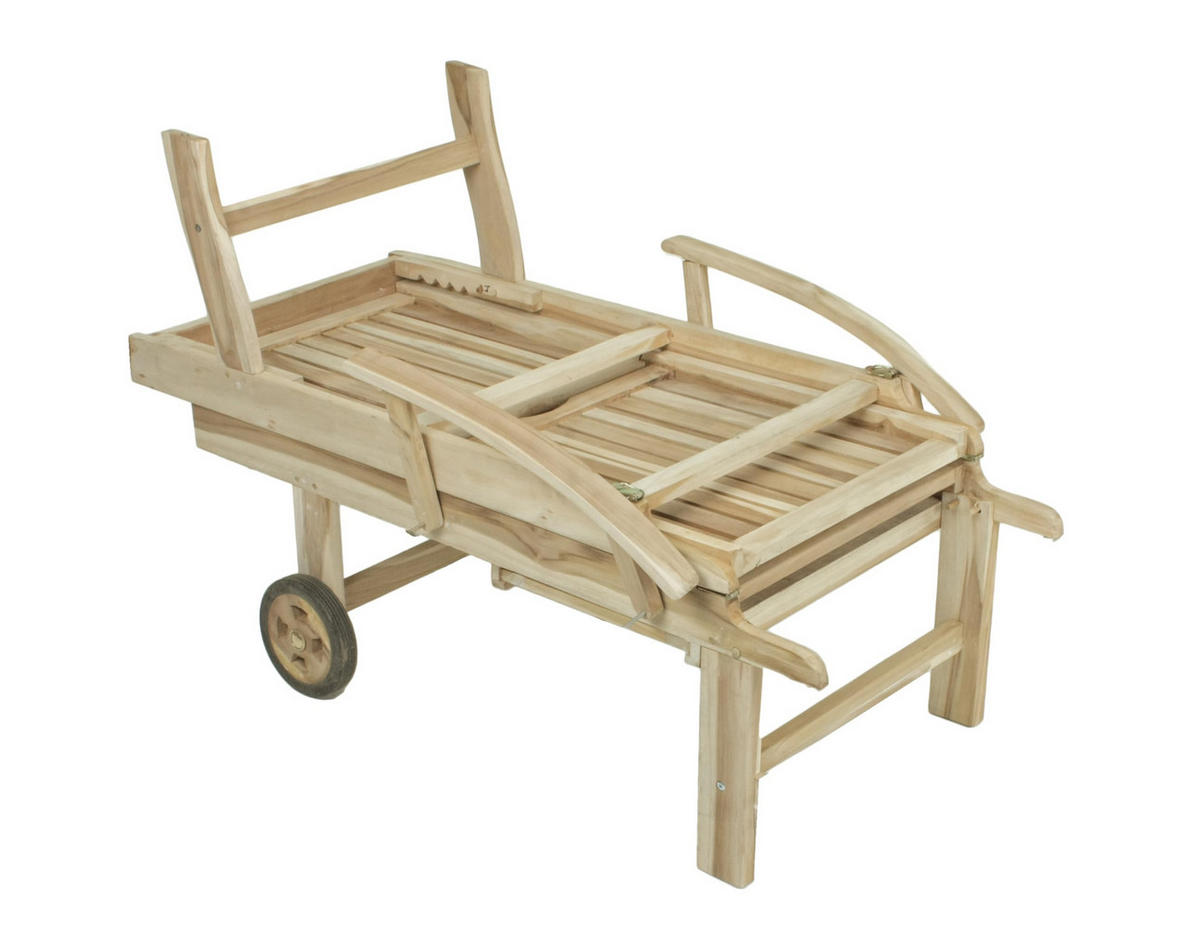SONNENLIEGE Leon Verstellbar Klappbar Natur Teak Gartenliege mit Rollen - Naturfarben, Holz (59.5/35/195cm) - DELUKE