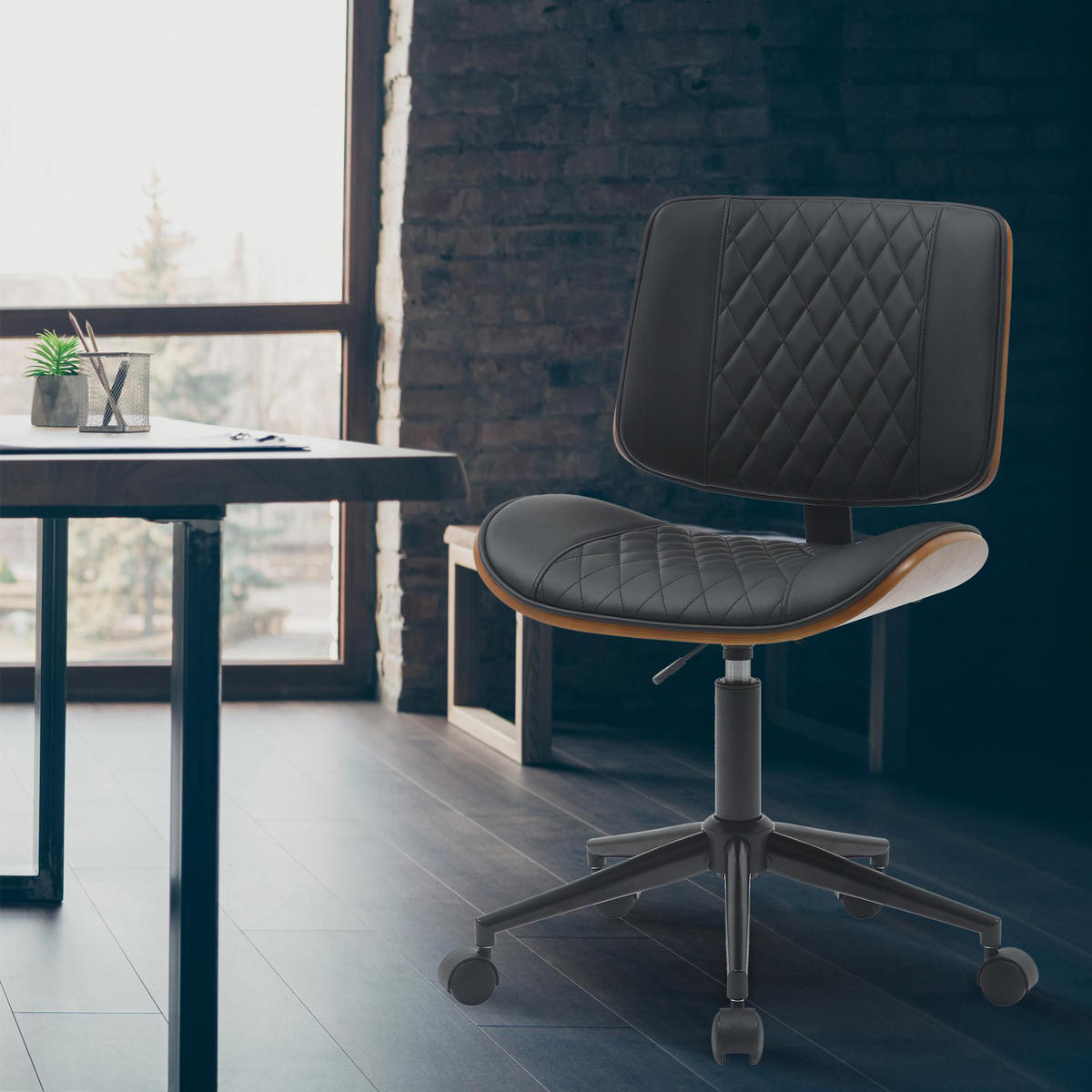 BÜROSTUHL Omnix Kunstleder walnuss/schwarz - Schwarz, Metall (50/94/54cm) - TPFLiving