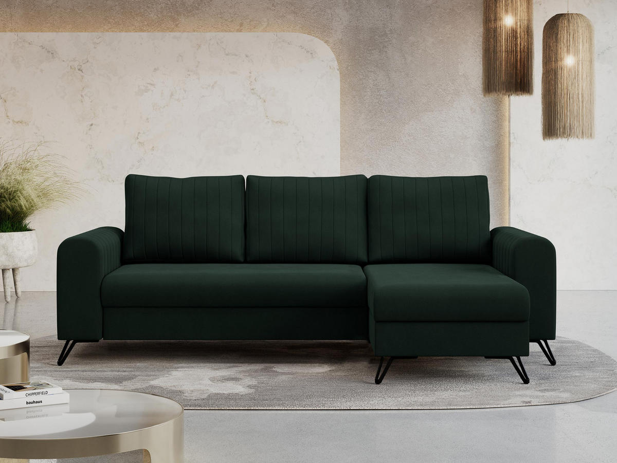 ECKSOFA Axel Samt Grün - Schwarz/Grün, Textil/Metall (242/140cm) - MKS
