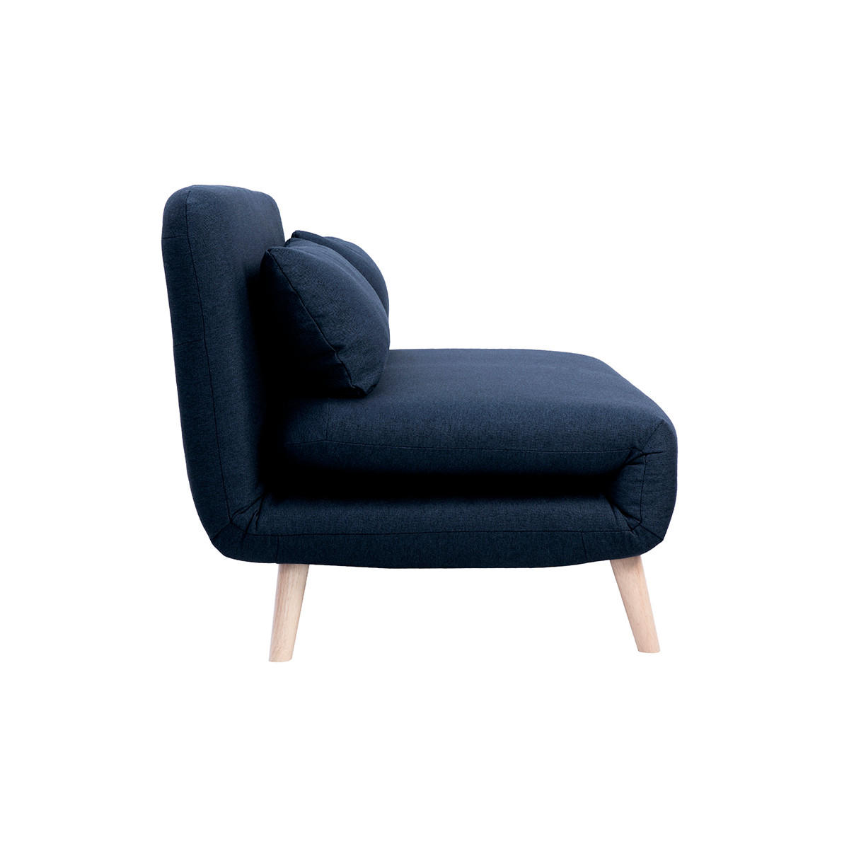 SCHLAFSOFA 2-Sitzer Dunkelblau Stoff Helles Holz AMIKO - Dunkelblau, Textil (87/78/132cm) - Miliboo