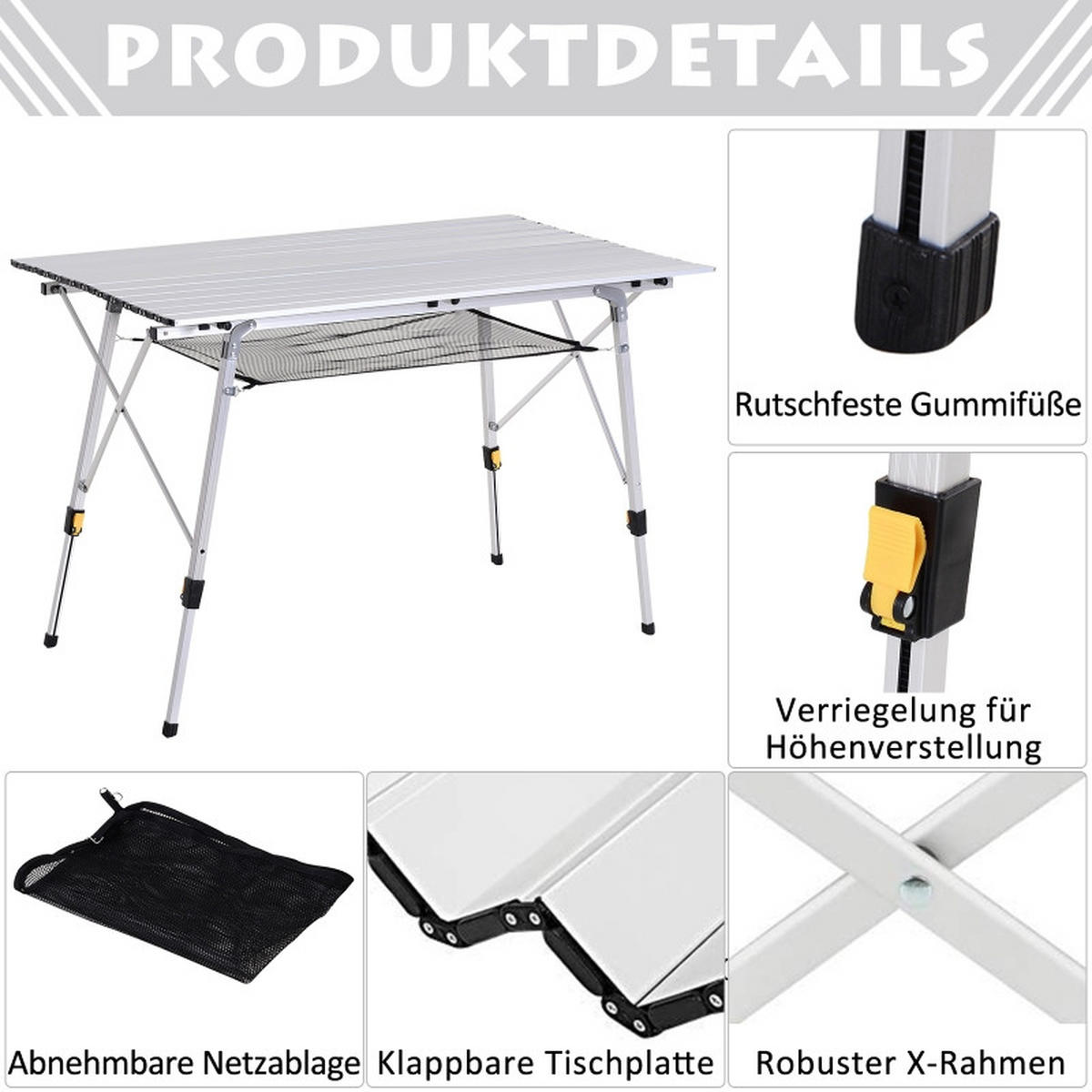 KLAPPTISCH Höhenverstellbar Silber - Silberfarben, Metall (120/69/78cm) - ComfortXL