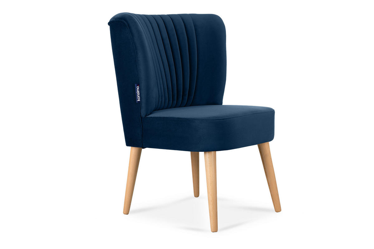COCKTAILSESSEL DUCO auf hohen Beinen, Marineblau/Buche - Buchefarben/Dunkelblau, Holz/Textil (63/89/65cm) - KONSIMO®