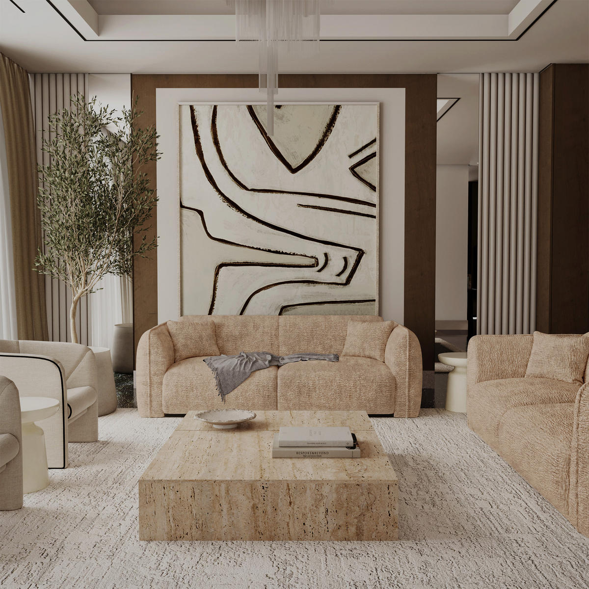 SOFA LUSH Gemusterter Samt Beige-Taupe 205cm - Taupe/Beige, Textil (205/72.5/90cm) - Premium Interiors