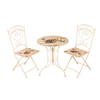 BISTRO-SET Greta 3-tlg. Altweiß Stahl Balkonset Gartenmöbel-Set - Weiß, Metall - DELUKE