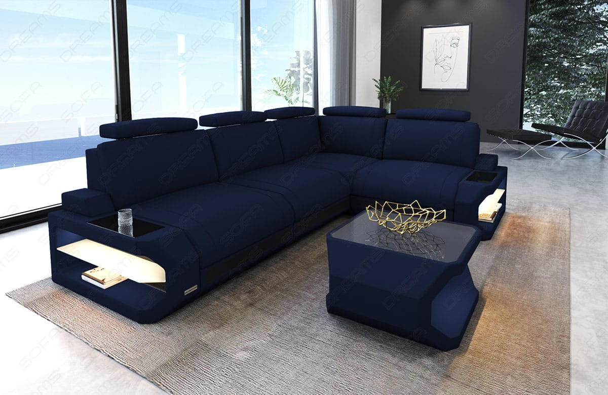 ECKSOFA Siena Dunkelblau Schwarz Mikrofaserstoff - Dunkelblau, Kunststoff (272/272cm)