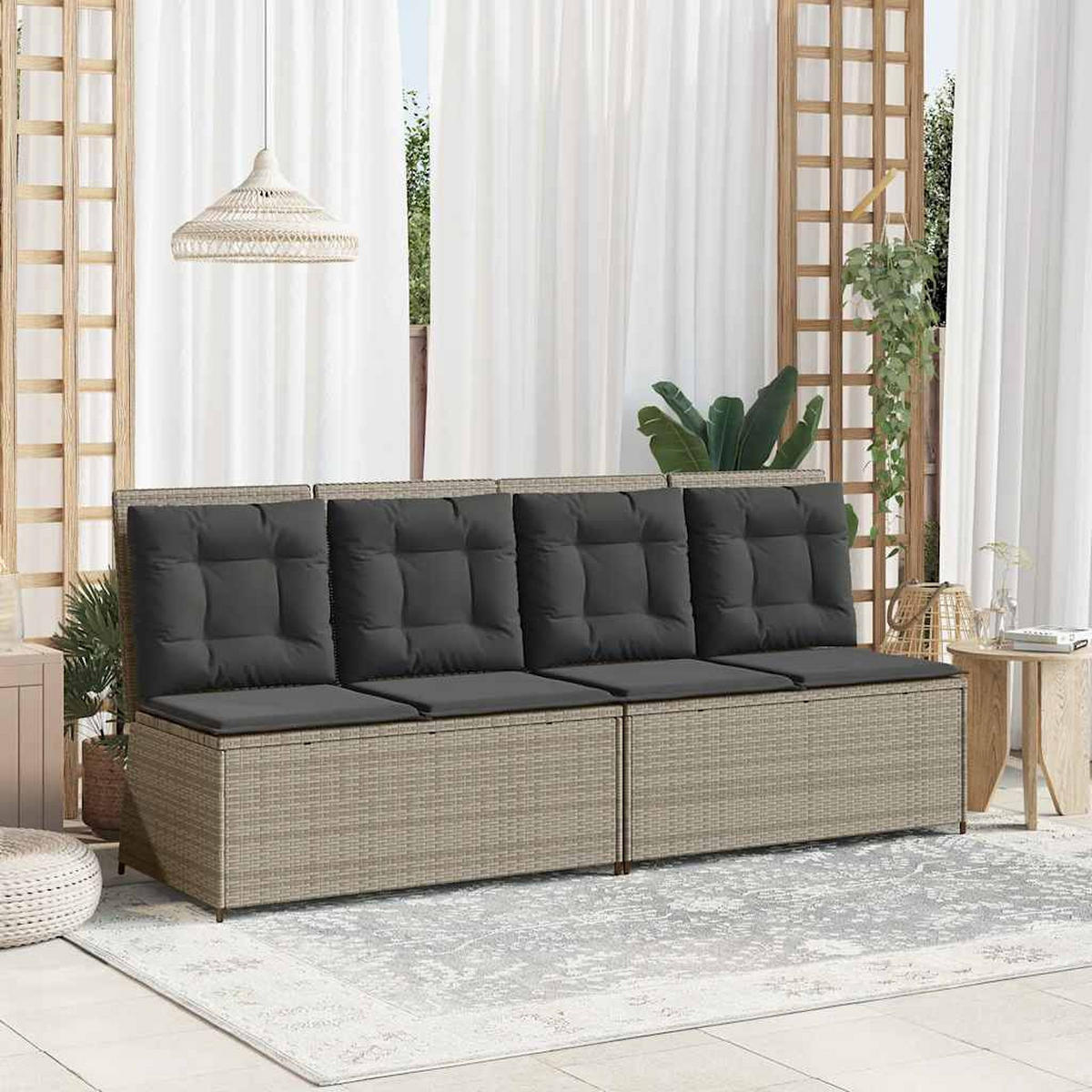 GARTENBANK Verstellbar mit Kissen Hellgrau Poly Rattan - Grau, Kunststoff (95/95/108cm)