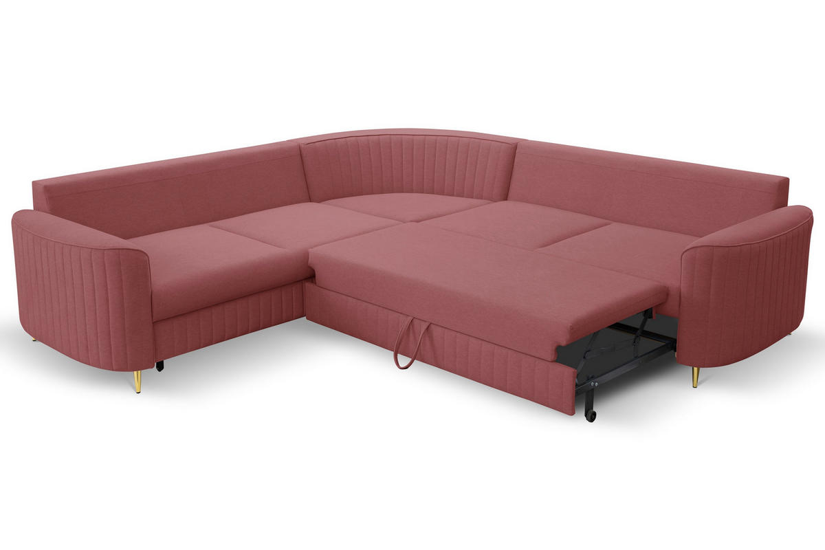 ECKSOFA VELA R-S Dunkelrot Velours-Stoff mit Schlaffunktion - Dunkelrot, Holz (251/251cm) - MASSENO