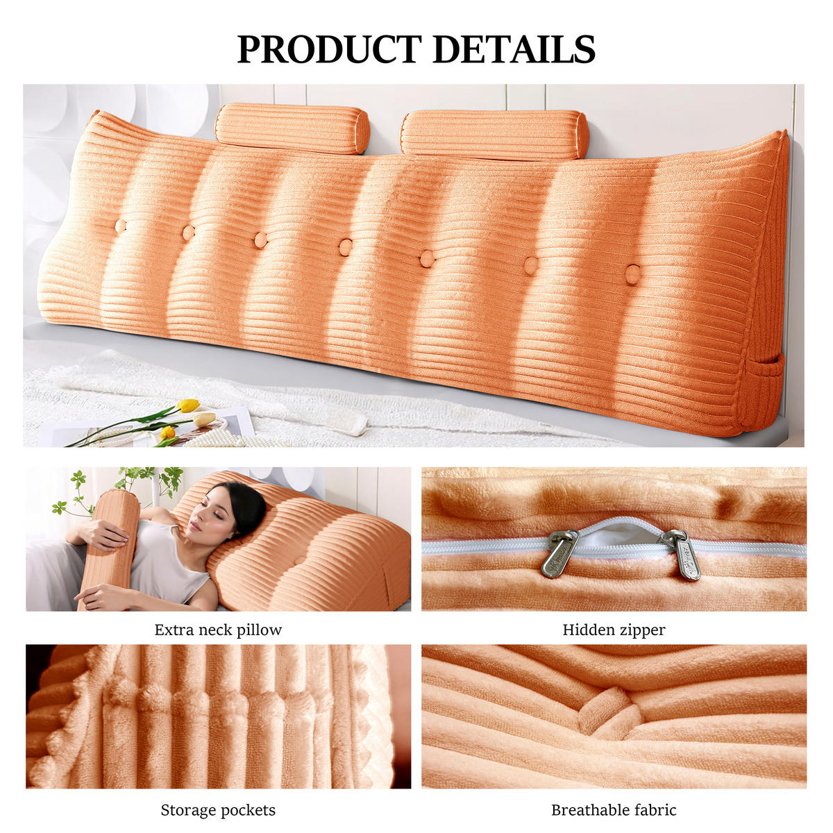KEILKISSEN mit einem runden Kissen 3er-Set Gestreifter Samt Rosa 200cm - Pink, Textil (20/200cm) - Vercart