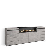 KOMMODE mit Schubladen, Elektrokamin, zementgrau, 214/35/75 cm - Grau, Holzwerkstoff (35/75/214cm) - Skraut Home