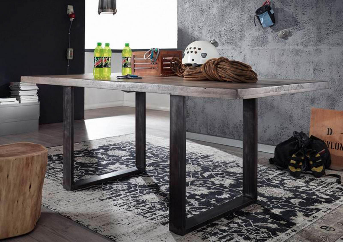 ESSTISCH Mango 190x90x76 grau lackiert HEAVY INDUSTRY #101 - Grau, Holz (190/90/76cm) - Massivmoebel24