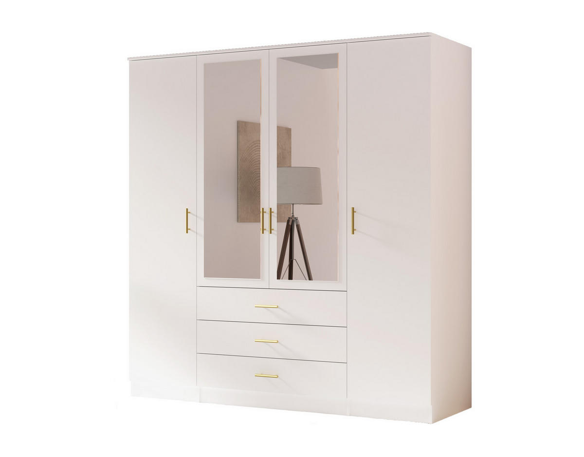 DREHTÜRENSCHRANK - LIMON 4D - Weiß - Weiß, Holzwerkstoff/Metall (200/210/64cm) - Möblo