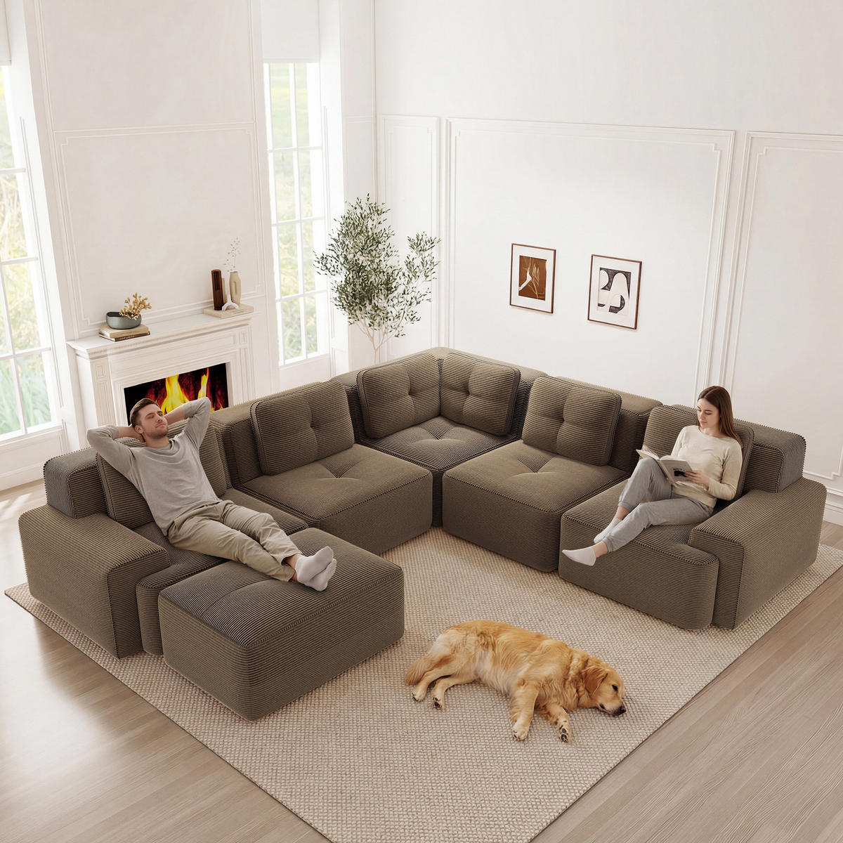 ECKSOFA modulares Design Cordstoff Braun - Braun, Kunststoff (295/295cm) - Meubliv