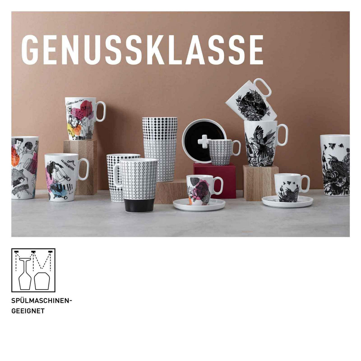 KAFFEEBECHER XL Genussklasse schwarz-weiß 525 ml - Schwarz/Weiß, Keramik (0.525L) - Ritzenhoff