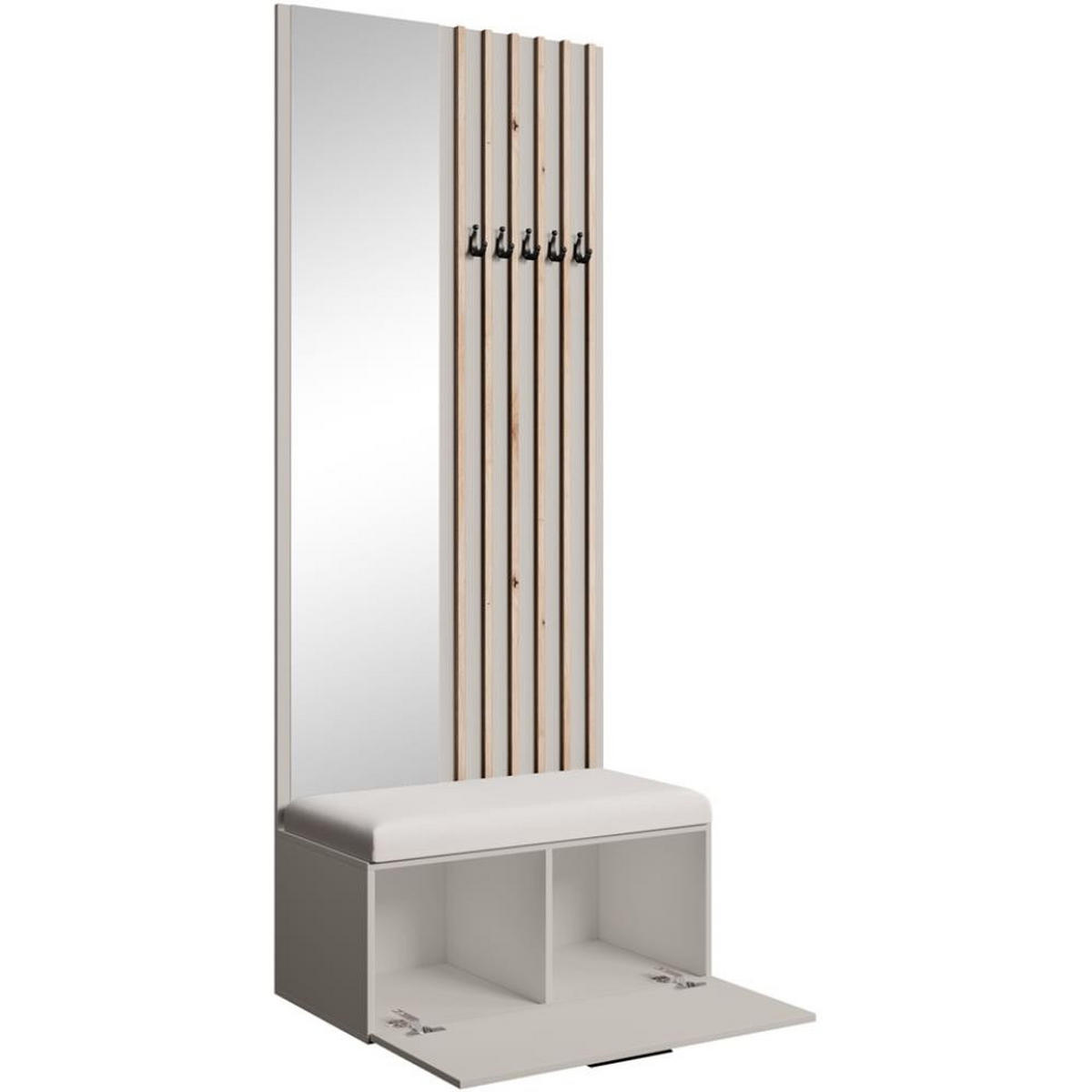 GARDEROBE Margaret II 81/203/43 mit Lamellen und Spiegel - Kaschmir/Schwarz, Holzwerkstoff/Kunststoff (81/203/43cm) - Beautysofa