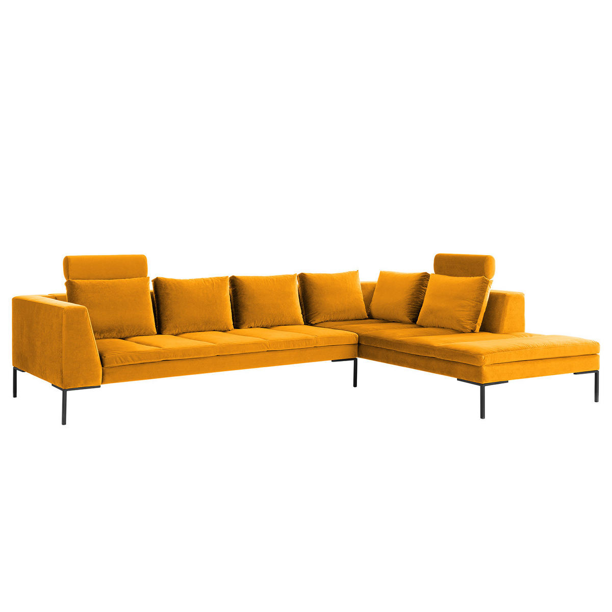 ECKSOFA mit Ottomane - Gelb/Schwarz, Textil/Metall (319/230cm) - home24