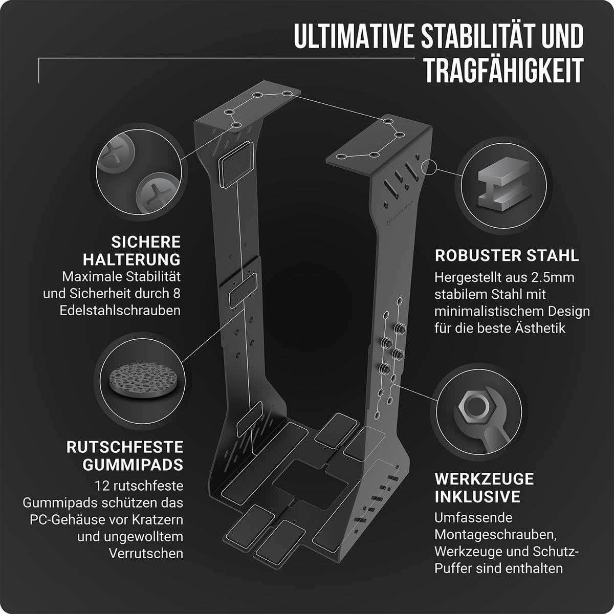 PC-HALTERUNG Schreibtisch - Schwarz - Schwarz, Metall (30/30/59cm) - Ultimate Setup